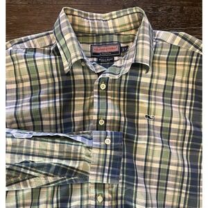 Vineyard Vines Mens M Green Blue Plaid Whale Shirt Long Sleeve Button Up Preppy